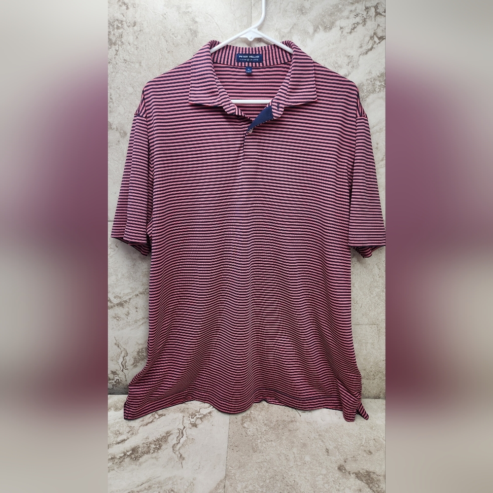 NEW Peter Millar Summer Comfort Mens XL Polo Burgundy White Stripe Golf Shirt